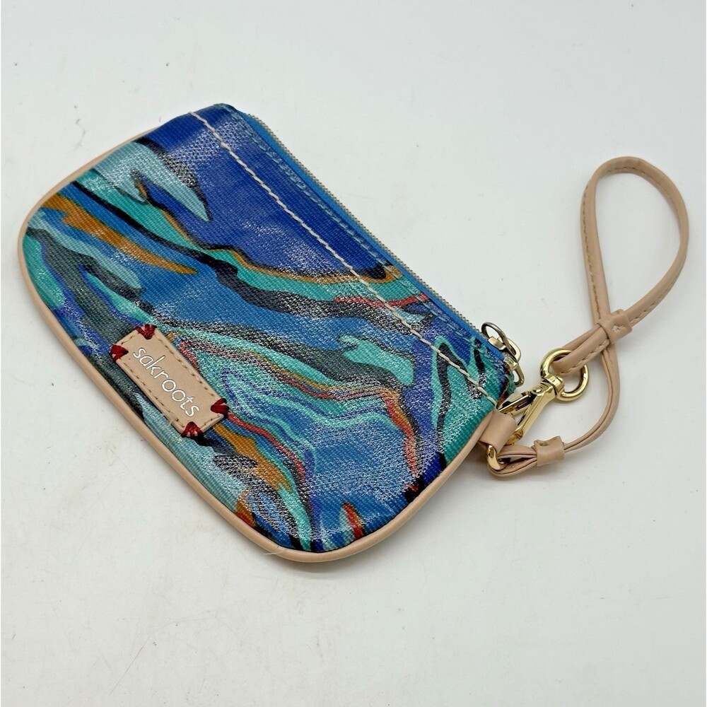 Sakroots Zip Top Organizer Wristlet Wallet Beach Ocean Theme "Born into Water"